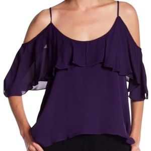 Nicole Miller Eggplant Silk Flutter Sleeve Blouse